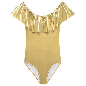 golden ruffled one piece for girls various sizes